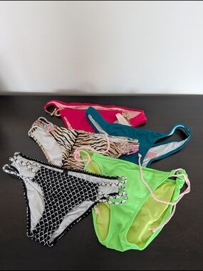 Victoria's Secret Neon Green, Hot Pink, Teal & Black Mixed Bikini Bottoms Bundle